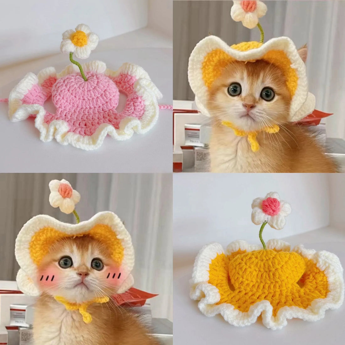 Chapeau fleur en crochet pour chat