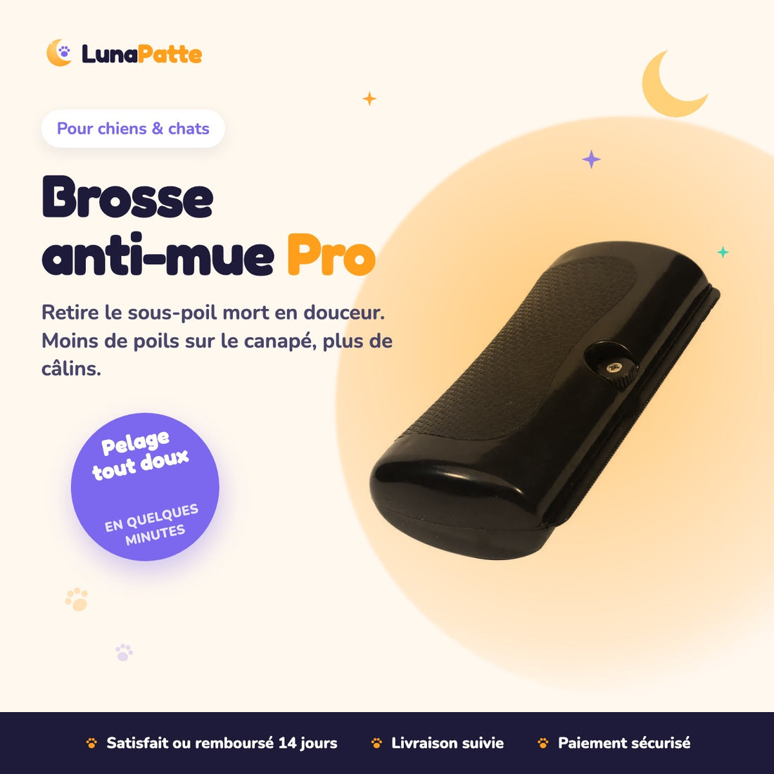 Brosse anti-mue Pro LunaPatte pour chien et chat