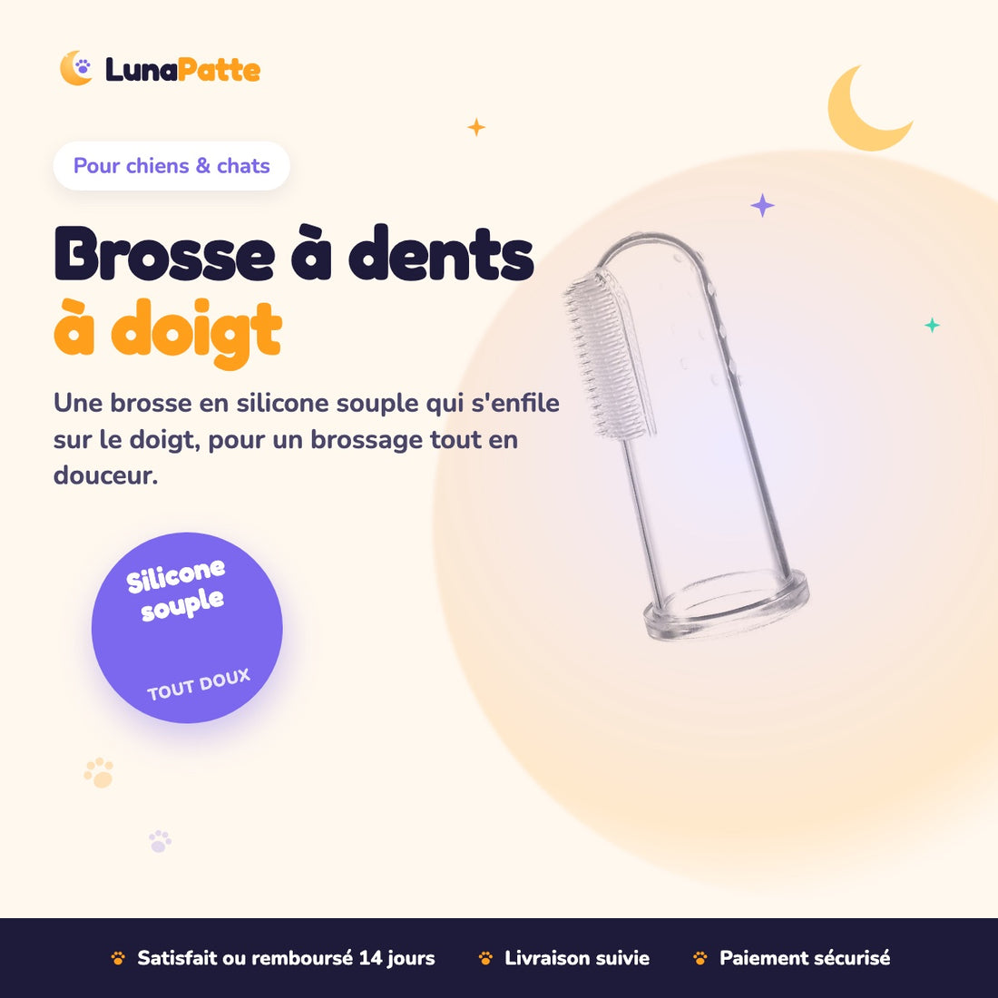 Brosse à dents à doigt en silicone LunaPatte pour chien et chat