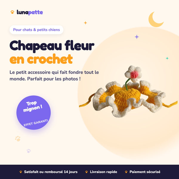Chapeau fleur en crochet pour chat